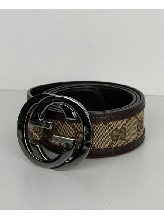 Gucci Interlocking Belt Indiana Women Gucci Interlocking G Belt Beige&Ebony GG Canvas & Dark Brown Leather Trim K1